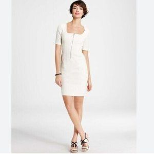 Ann Taylor Zip Front Half Sleeves Dress Color White US Size 0 AS IS